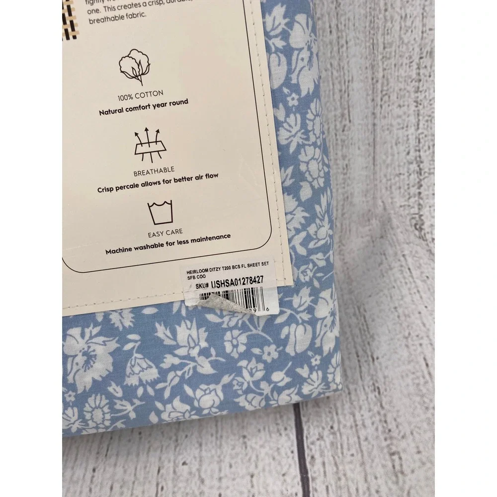 Laura Ashley Sheet Set FULL Blue White Floral Cotton Percale Heirloom Ditzy